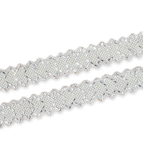 1.25 Inch Pearly Rhinestone Glitter Infused Iron On Scalloped Mesh Fabric Trim SV583002 Silver Image A4