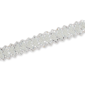 1.25 Inch Pearly Rhinestone Glitter Infused Iron On Scalloped Mesh Fabric Trim SV583002 Silver Image A3
