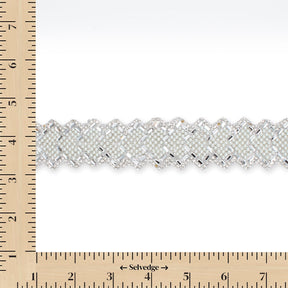 1.25 Inch Pearly Rhinestone Glitter Infused Iron On Scalloped Mesh Fabric Trim SV583002 Silver Image A9