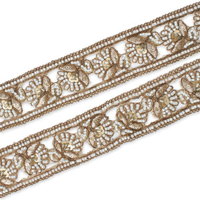 1.5 Inch Beaded Sequin Metallic Embroidery On Lace Fabric Trim SV583107 Brown Image A4