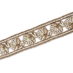 1.5 Inch Beaded Sequin Metallic Embroidery On Lace Fabric Trim SV583107 Brown Image A3