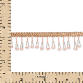 1.5 Inch Braided Metallic Cord With Beaded Tassel Fringe Fabric Trim SV583114 Rose Gold Image A9