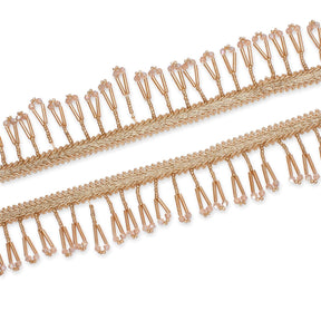1.5 Inch Braided Metallic Cord With Beaded Tassel Fringe Fabric Trim SV583115 Champagne Image A4