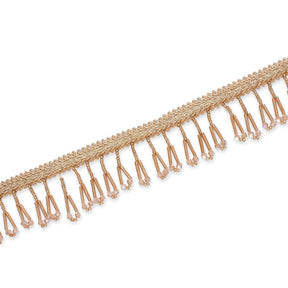 1.5 Inch Braided Metallic Cord With Beaded Tassel Fringe Fabric Trim SV583115 Champagne Image A3
