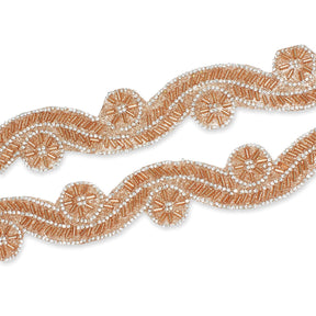 1.5 Inch Beaded Rhinestone Glitter Infused Iron On Sheer Fabric Trim SV583118 Rose Gold Image A4