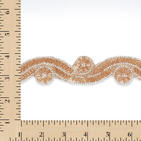 1.5 Inch Beaded Rhinestone Glitter Infused Iron On Sheer Fabric Trim SV583118 Rose Gold Image A9