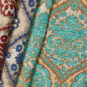 Baroque Floral Two Tone Polyester Chenille Damask Jacquard Fabric Group