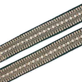1 5 Inch Floral Petal Corded Two Tone Woven Trim SV581396 Hunter Green A1