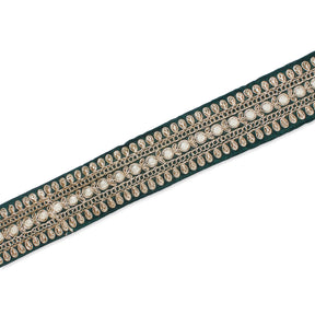 1 5 Inch Floral Petal Corded Two Tone Woven Trim SV581396 Hunter Green A2