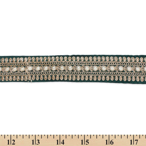 1 5 Inch Floral Petal Corded Two Tone Woven Trim SV581396 Hunter Green A9