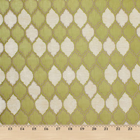 Trellis Chenille Upholstery Brocade Satin Jacquard Fabric SV580469 Apple Green Ivory A9