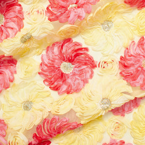 Two Color Floral Ribbon Lace With Sequins Fabric SV581794 Yellow & Coral 1