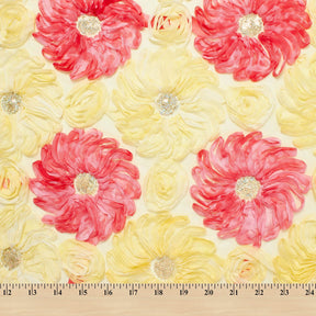 Two Color Floral Ribbon Lace With Sequins Fabric SV581794 Yellow & Coral 2