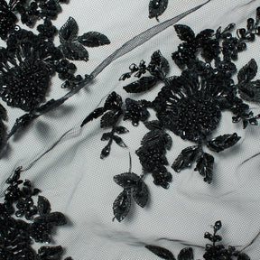 Dahlia Beaded Bridal Lace Fabric SV582024 Black 1