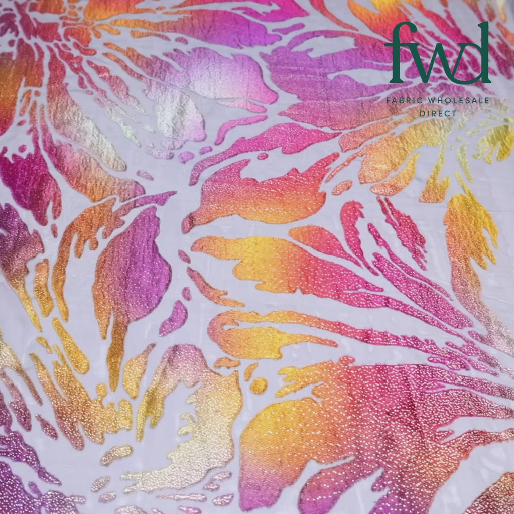 Abstract Metallic Embroidered Chiffon Jacquard Sunburst Fabric Video|SV580746