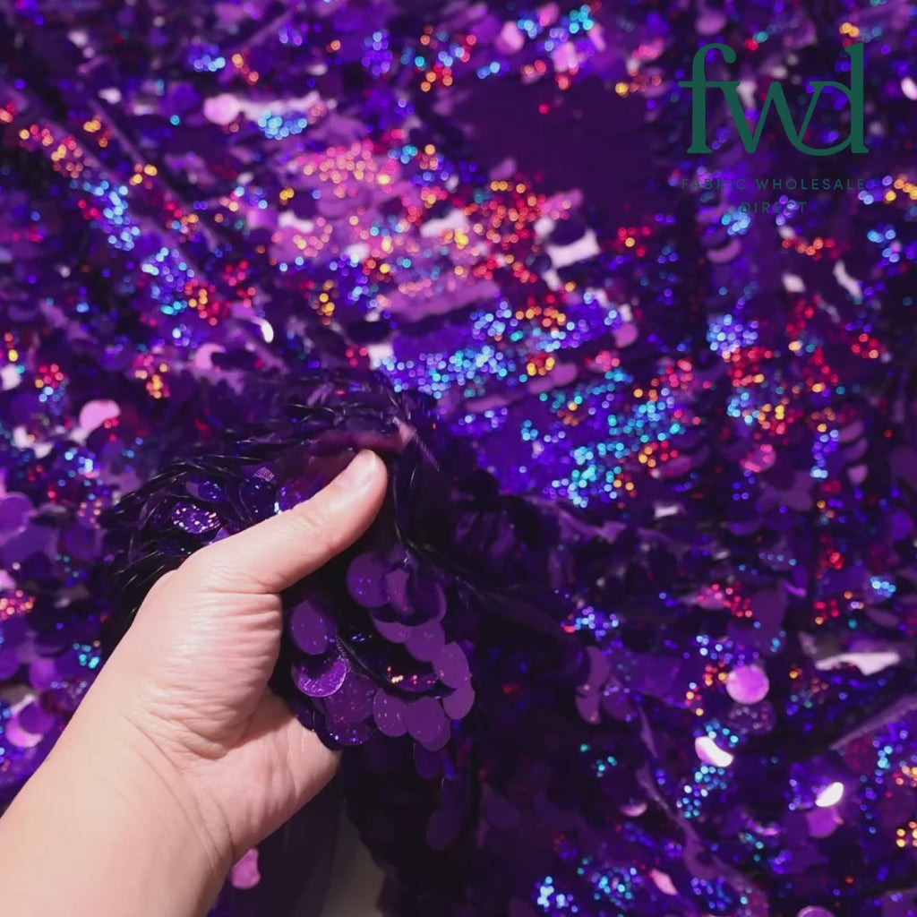 Paillette Circle Sequins On Mesh Holographic Purple Fabric Video|SV582259
