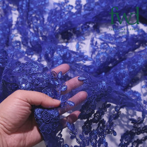 Sheer Floral Sequined Embroidery On Lace Fabric Royal Blue Video|SV582713