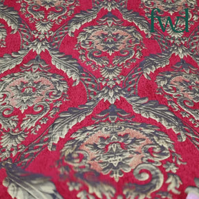 Floral Bloom Two Tone Polyester Rayon Chenille Damask Jacquard Burgundy Fabric Video|SV581297