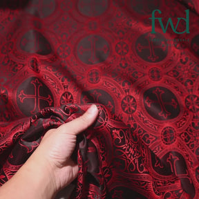 Liturgical Church Ecclesiastical Satin Jacquard Brocade Red / Black Fabric Video|SV582053