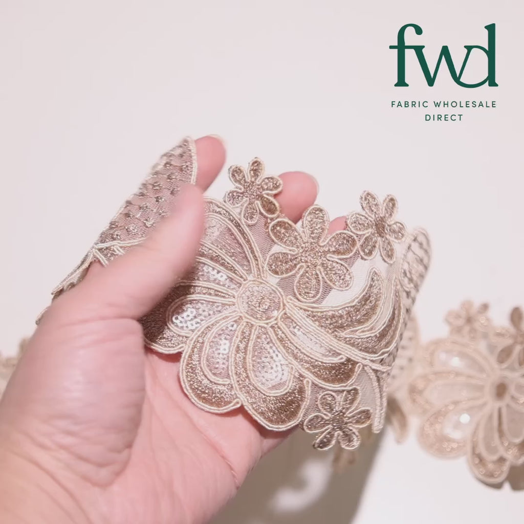 Wild Flower Corded Sequin Embroidery On 4 Inch Scalloped Mesh Lace Trim Fone Video|SV582517