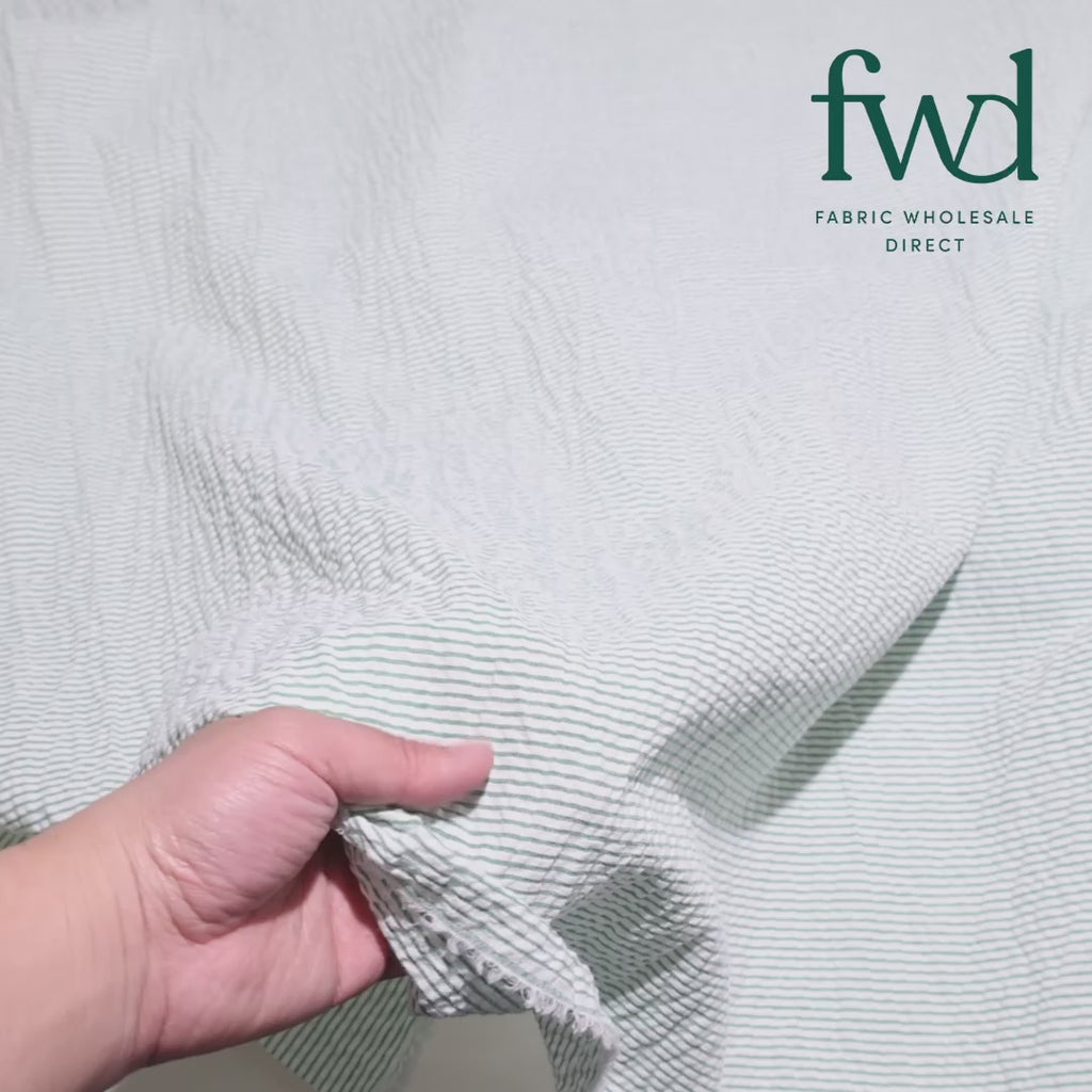 Striped Cotton Seersucker Fabric Kelly Green Video|SV582657