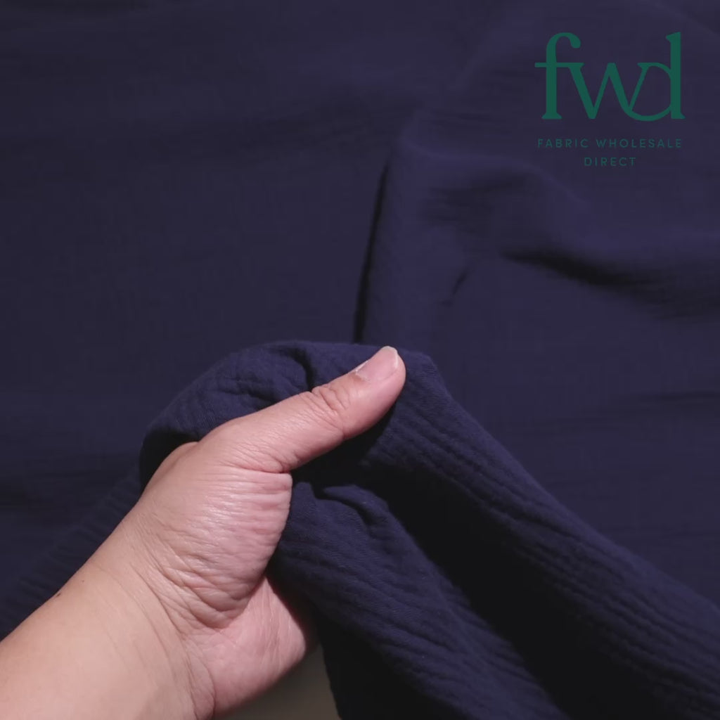 Double Cotton Gauze Navy Blue Fabric Video|SV582460