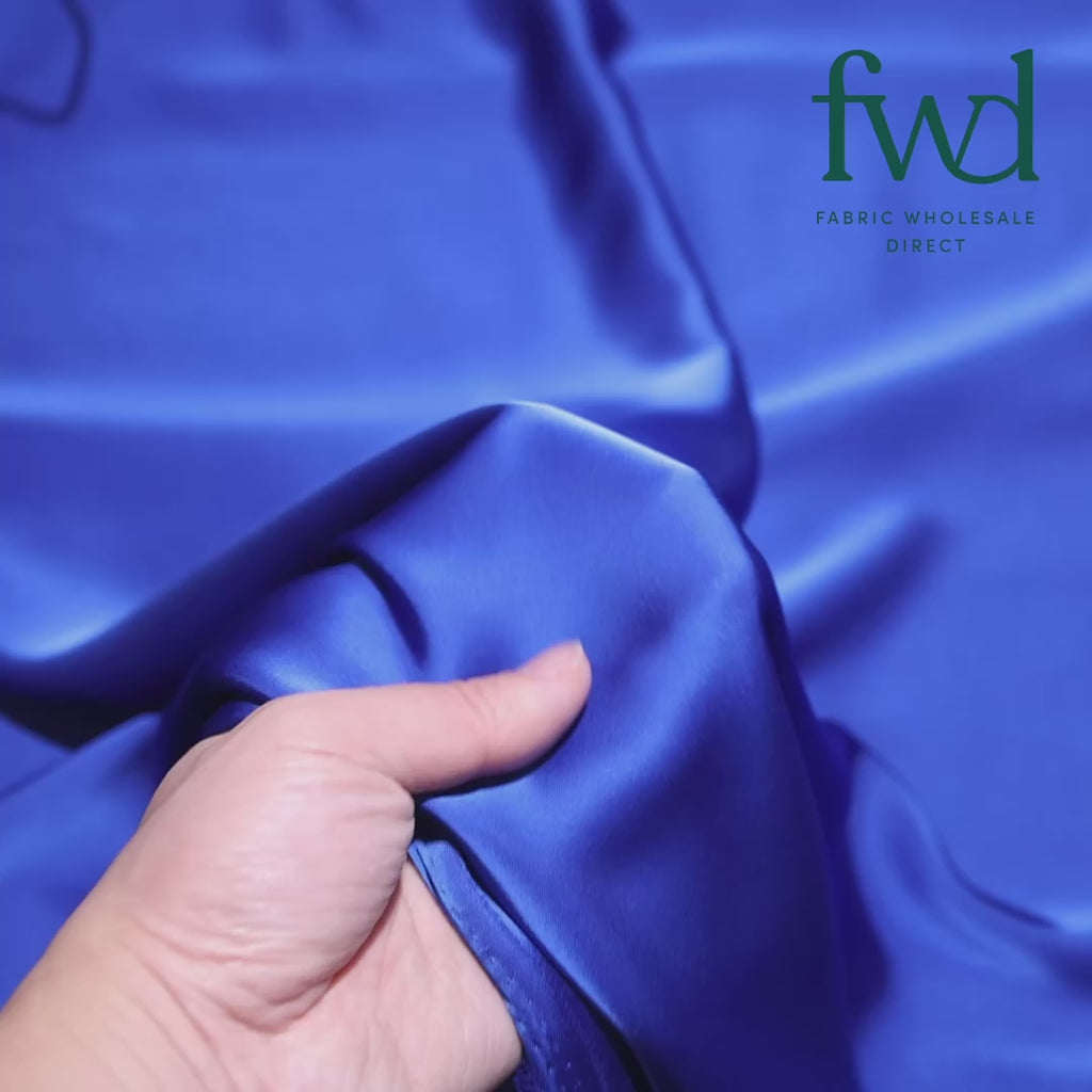 Polyester Double Face Satin Royal Blue Fabric Video|SV581601