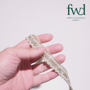 3/4 Inch Pearly Beaded Rhinestone Metallic Corded Fabric Trim Gold Video|SV582735