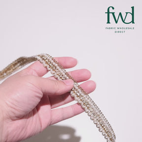 3/4 Inch Pearly Beaded Rhinestone Metallic Corded Fabric Trim Antique Gold Video|SV582736