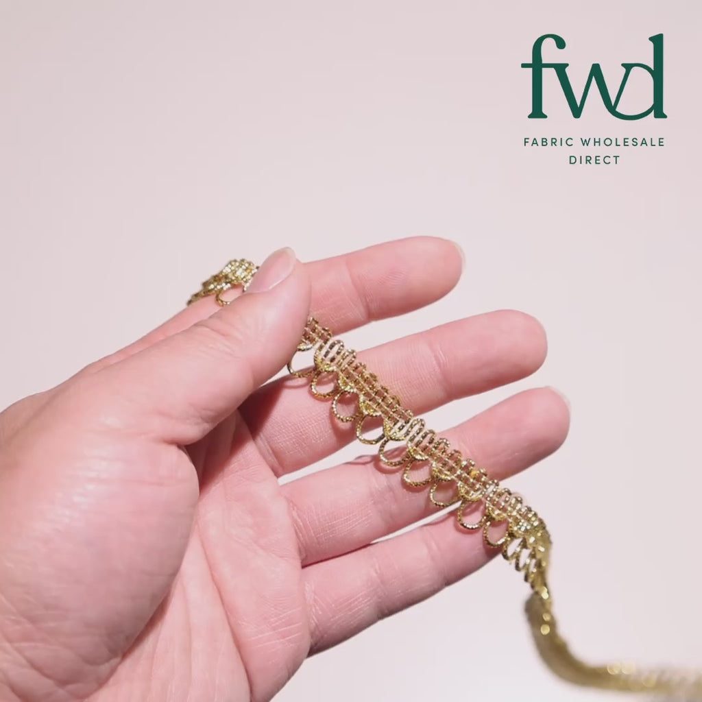 1/2 Inch Fancy Loop Corded Metallic Trim (25 Yards) Gold Video|SV582573