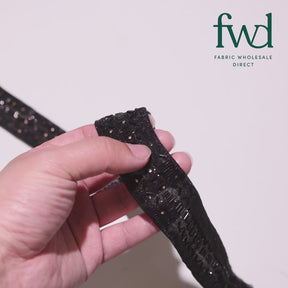 1.25 Inch Beaded Rhinestone Glitter Infused Iron On Single Fold Mesh Fabric Trim Black Video|SV582897
