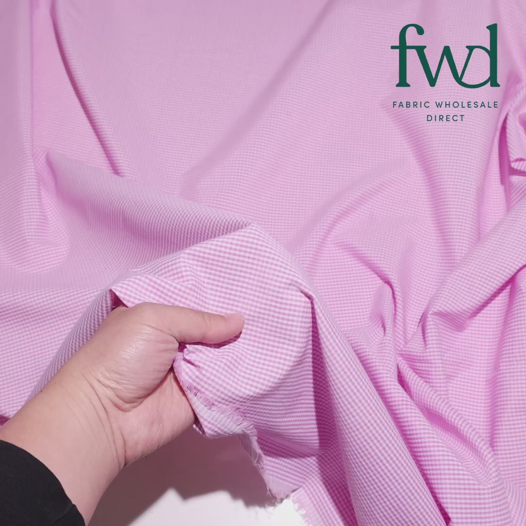 1/16 Inch Gingham Check Polyester Cotton Poplin Fabric Lavender Video|SV575750