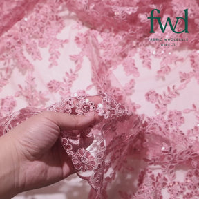 Sheer Floral Sequined Embroidery On Lace Fabric Dusty Rose Video|SV582715