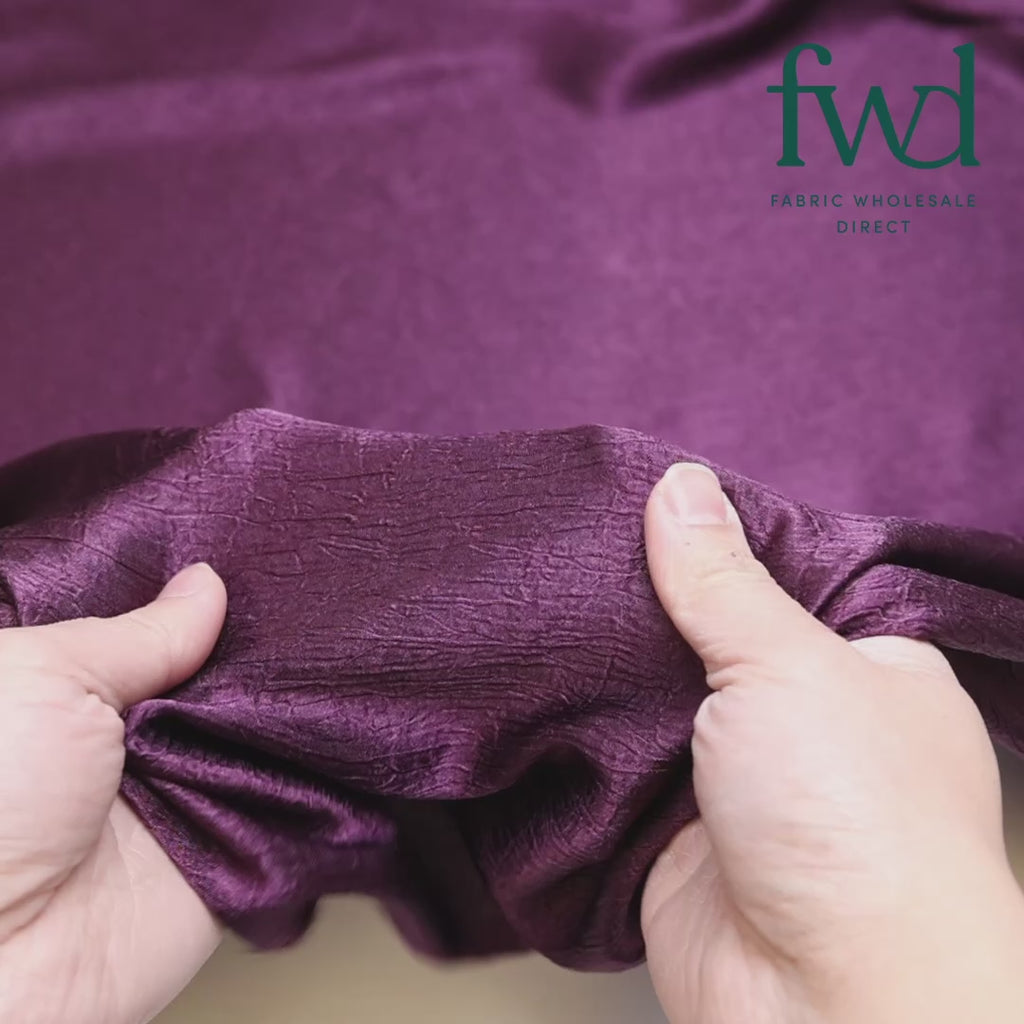 Shiny Shimmer Crinkle Satin Plum Fabric Video|SV581478