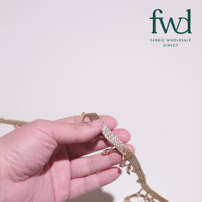 1 Inch Braided Stretch Metallic Beaded Fringe Tassel Fabric Trim Antique Gold Video|SV582914