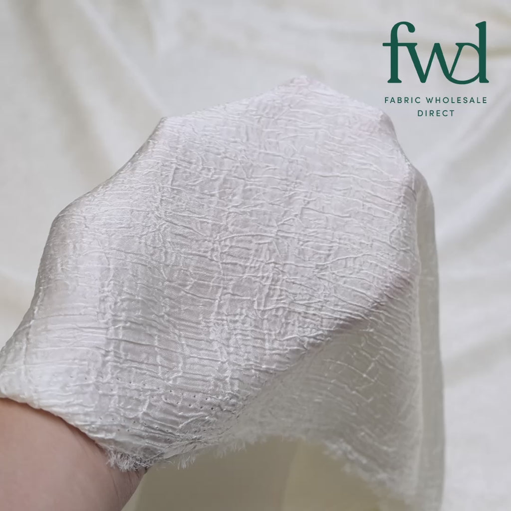 Shiny Shimmer Crinkle Satin Ivory Fabric Video|SV581471