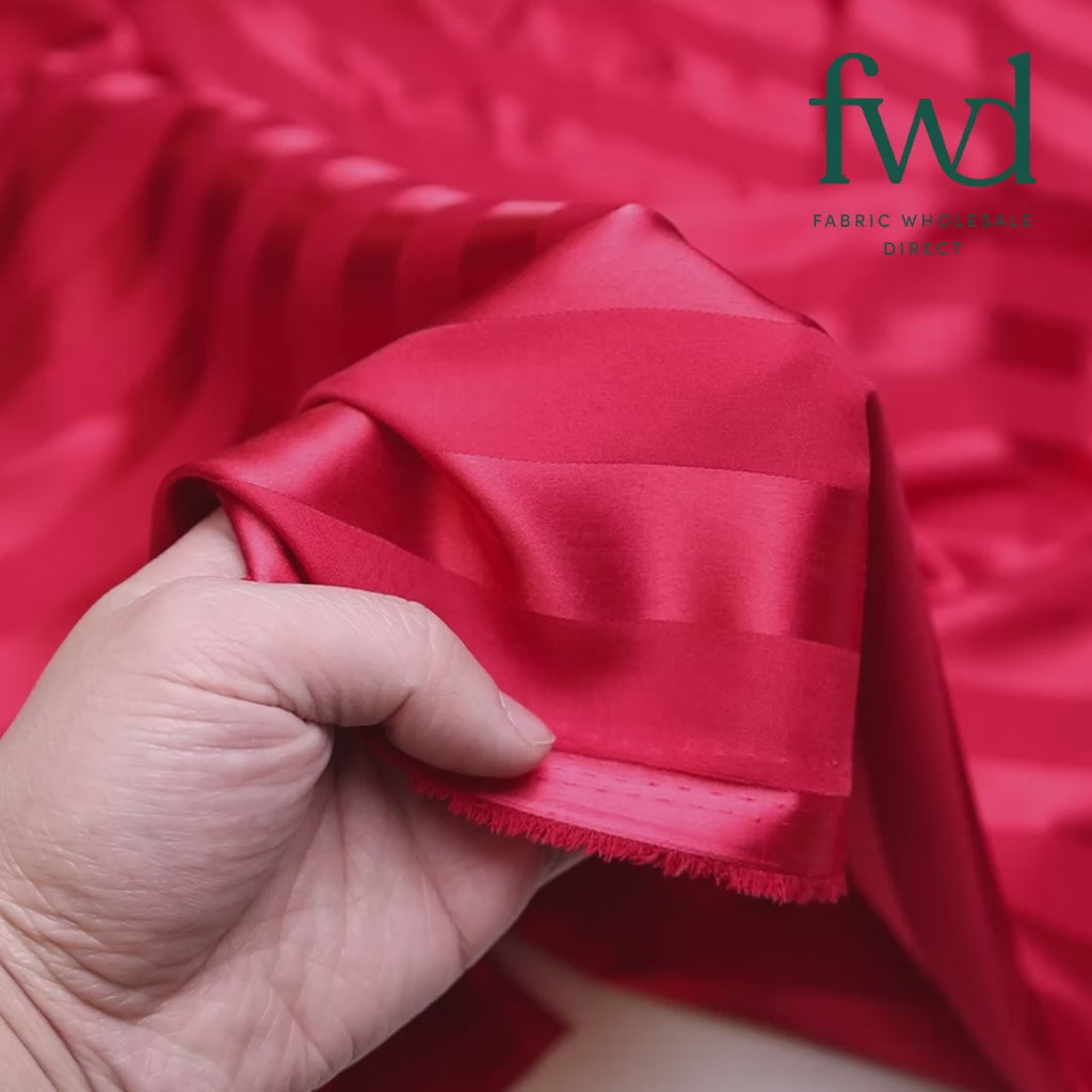 1 Inch Striped Stretch Satin Jacquard Burgundy Fabric Video|SV581727
