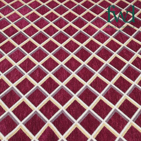 Geometric Grid Metallic Chenille Upholstery Jacquard Burgundy / Gold Fabric Video|SV581281