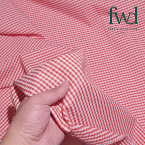 1/8 Inch Gingham Check Polyester Cotton Poplin Fabric Orange / White Fabric Video|SV575736