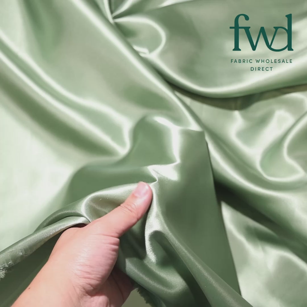 Polyester Charmeuse Satin (58/60 Inch) Sage Green Fabric Video|SV581927