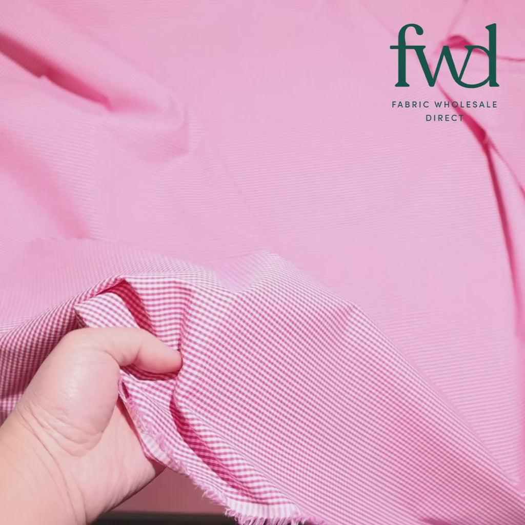 1/16 Inch Gingham Check Polyester Cotton Poplin Fabric Fuchsia / White Video|SV575749