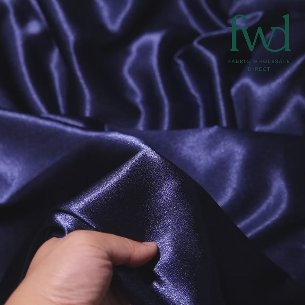 Classic Spun Yarn Polyester Crepe Back Satin Navy Blue Fabric Video|SV582146