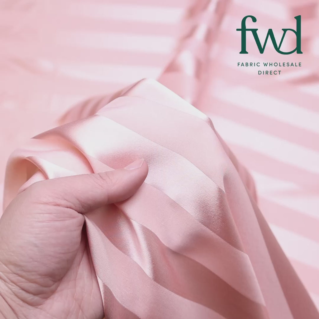 1 Inch Striped Stretch Satin Jacquard Peach Fabric Video|SV581732