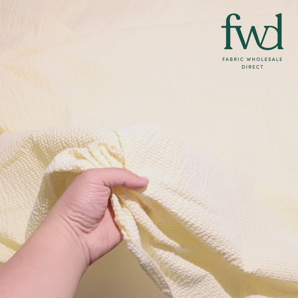 Striped Cotton Seersucker Fabric Yellow Video|SV582654