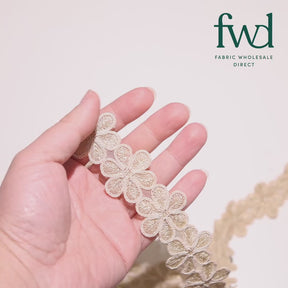 Daisy Flower Corded Sequin Embroidery On 1 & 1/2 Inch Scalloped Mesh Lace Trim Champagne Video|SV582503