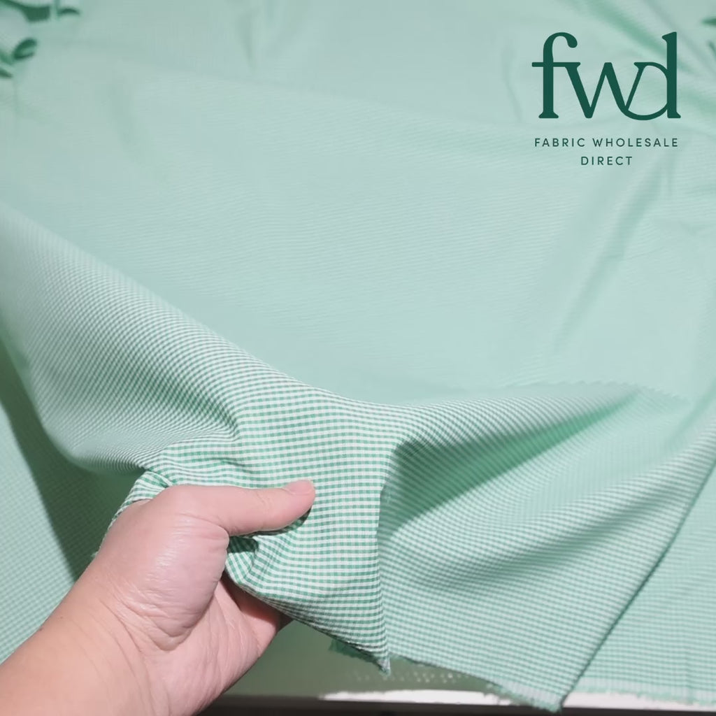 1/16 Inch Gingham Check Polyester Cotton Poplin Fabric Kelly Green / White Video|SV575744