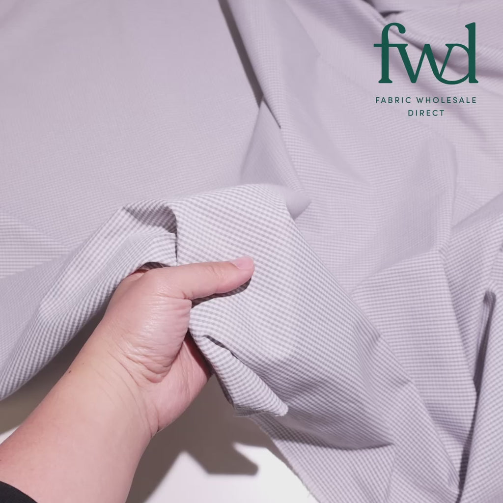 1/16 Inch Gingham Check Polyester Cotton Poplin Fabric Silver / White Video|SV582948