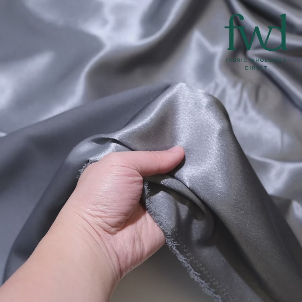 Premium Filament Yarn Polyester Crepe Back Satin Grey Fabric Video|SV571300