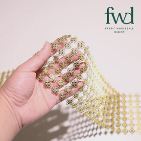 4.25 Inch Lucky Clover Filigree Metallic Studded Lace Trim (10 Yards) Gold Video|SV582553