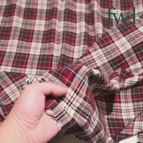 Simon Tartan Plaid Yarn Dyed Brushed Cotton Flannel Burgundy / Beige Fabric Video|SV577289